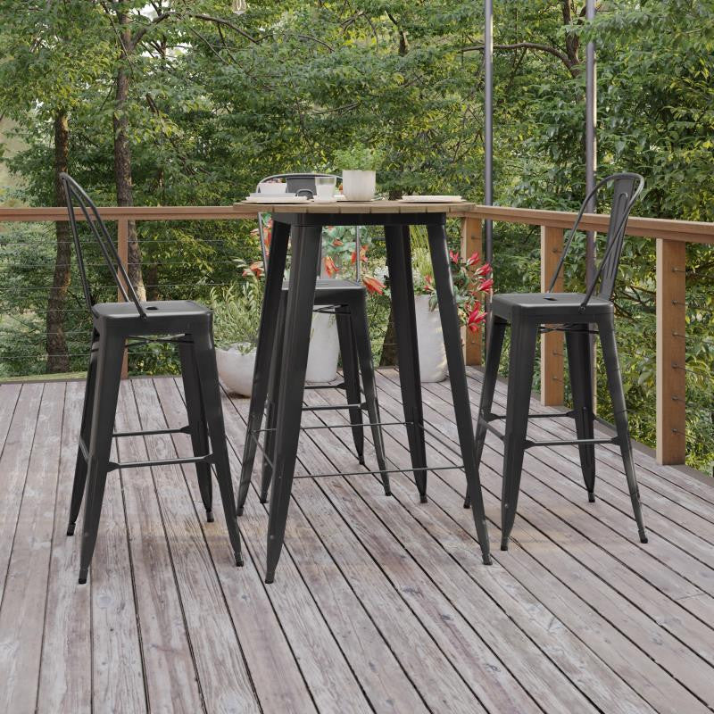 Declan Commercial Indoor/Outdoor Round Bar Top Table, 30", Brown/Black