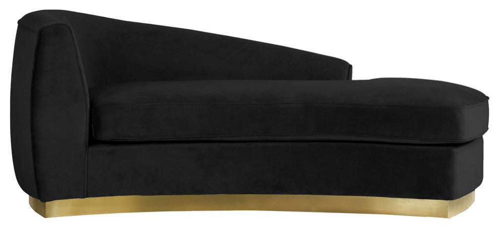 Julian Velvet Upholstered Chaise, Black, Gold Base