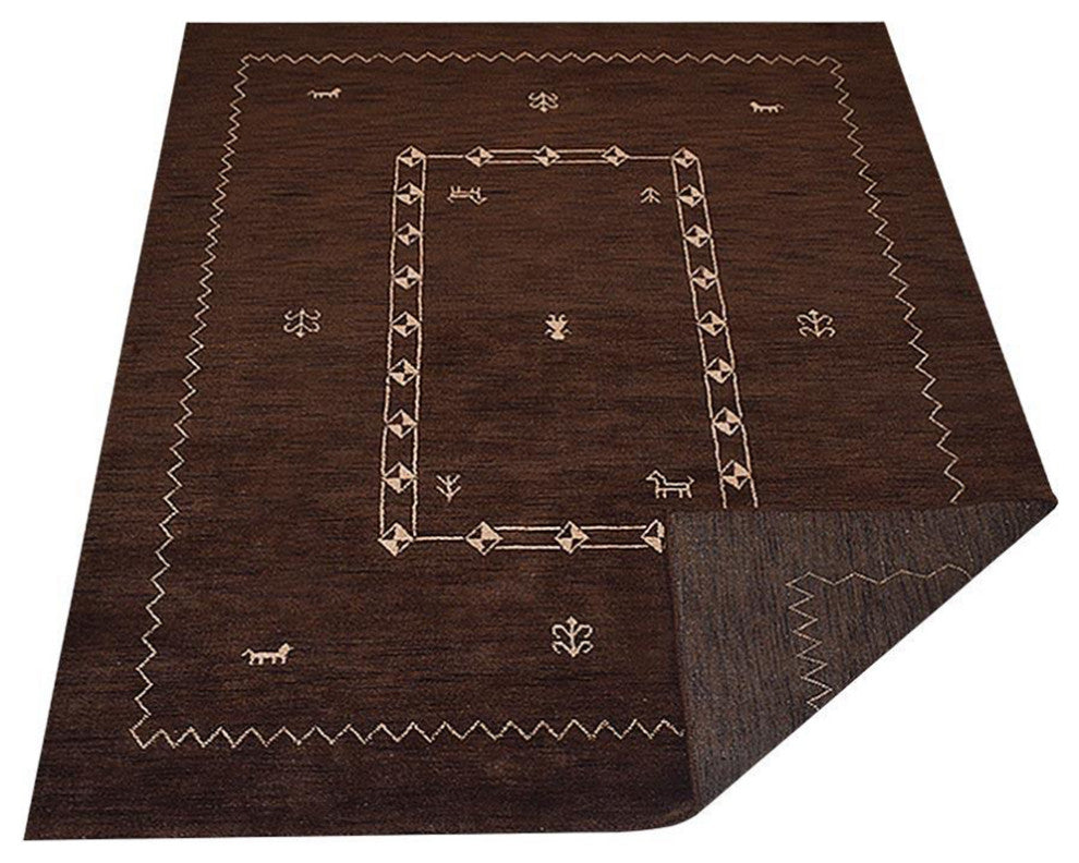 HAND KNOTTED LOOM WOOL ECO-FRIENDLY AREA RUGS - Rectangle, Brown, Contemporary