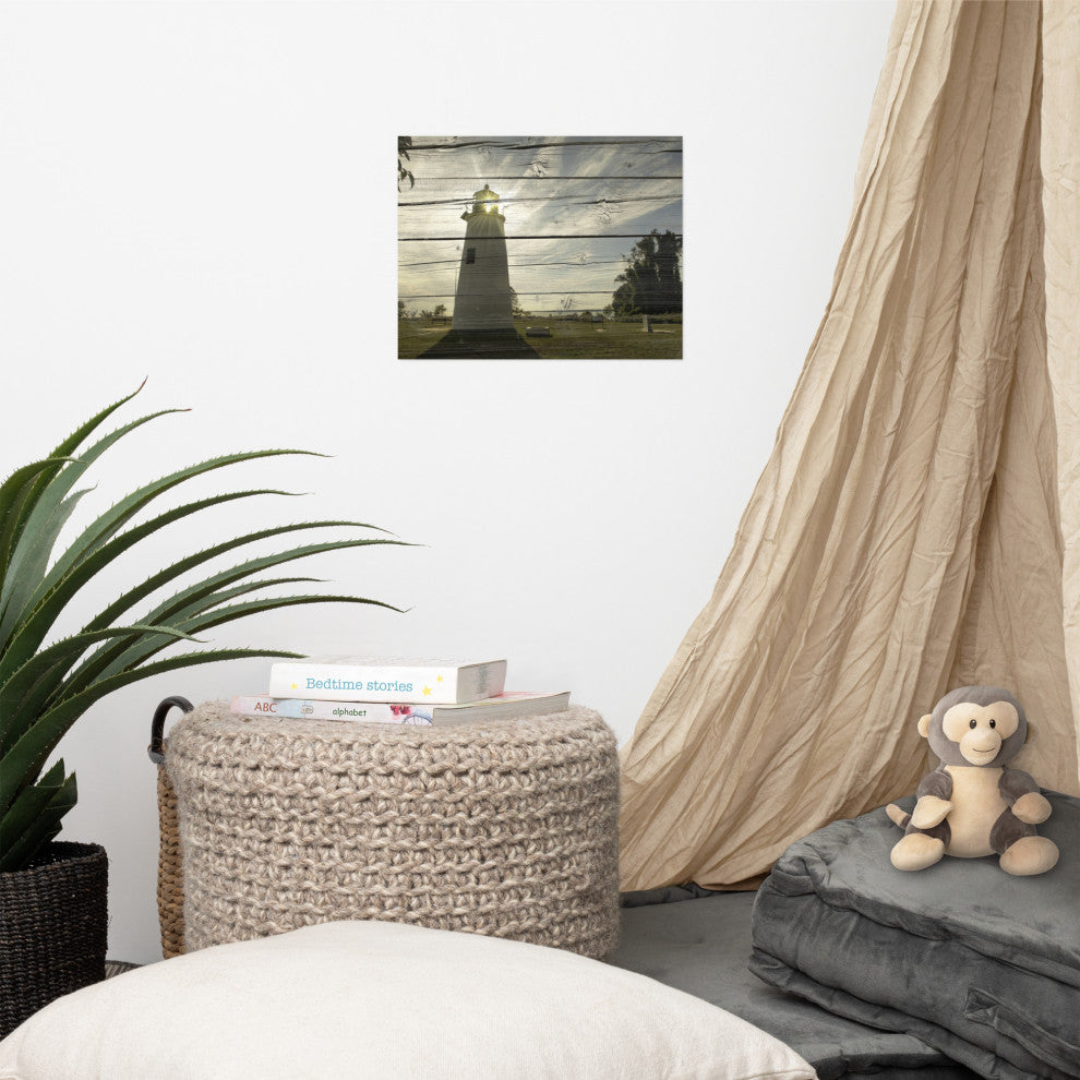 Faux Rustic Reclaimed Wood Turkey Point Lighthouse Unframed Wall Art Prints, 11" X 14"