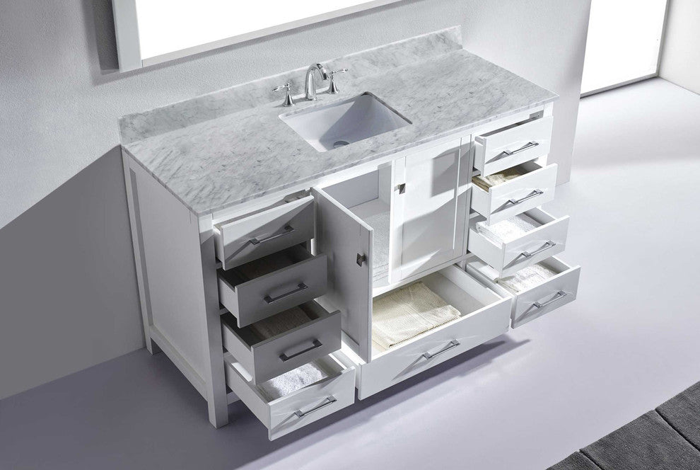 Caroline Avenue 60" Vanity, White, Square Sink
