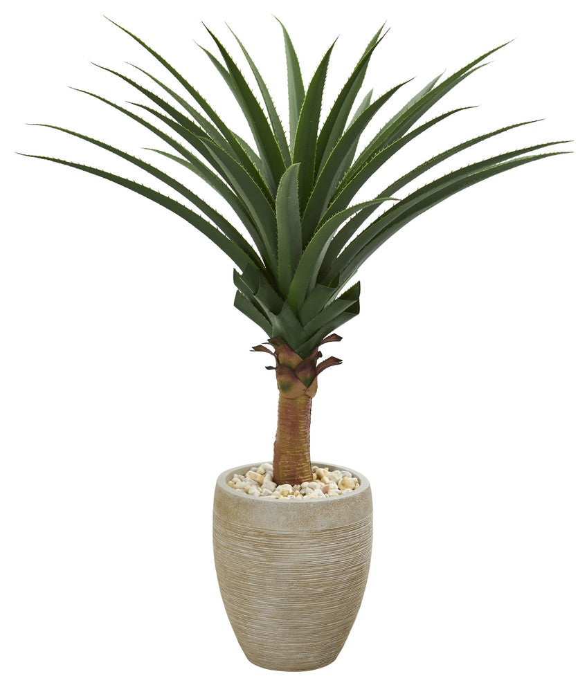 Nearly Natural Agave Artificial Plant in Sand Colored Planter