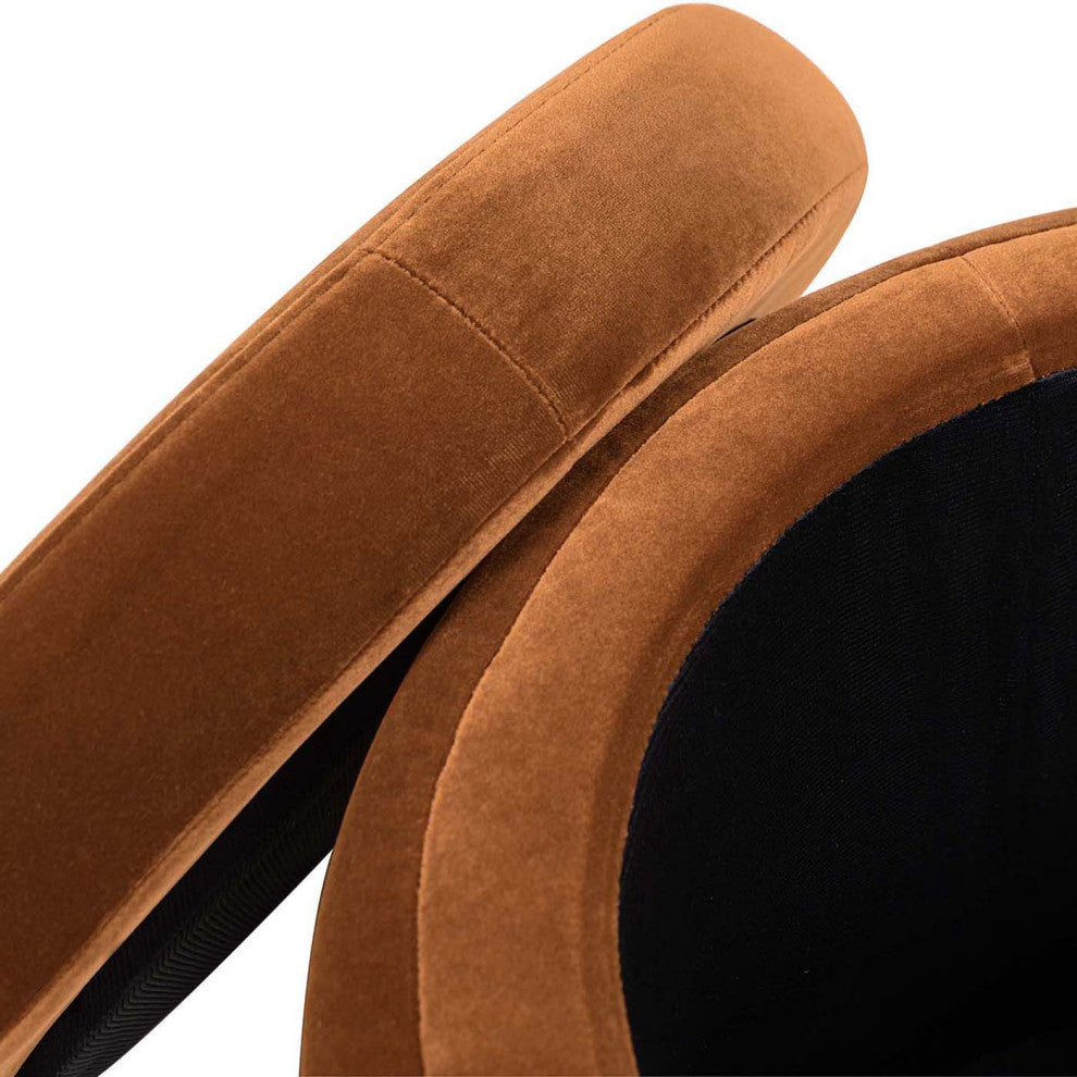Fuji 19" Oversized Horizontal Tufted Round Storage Ottoman, Burnt Orange Velvet