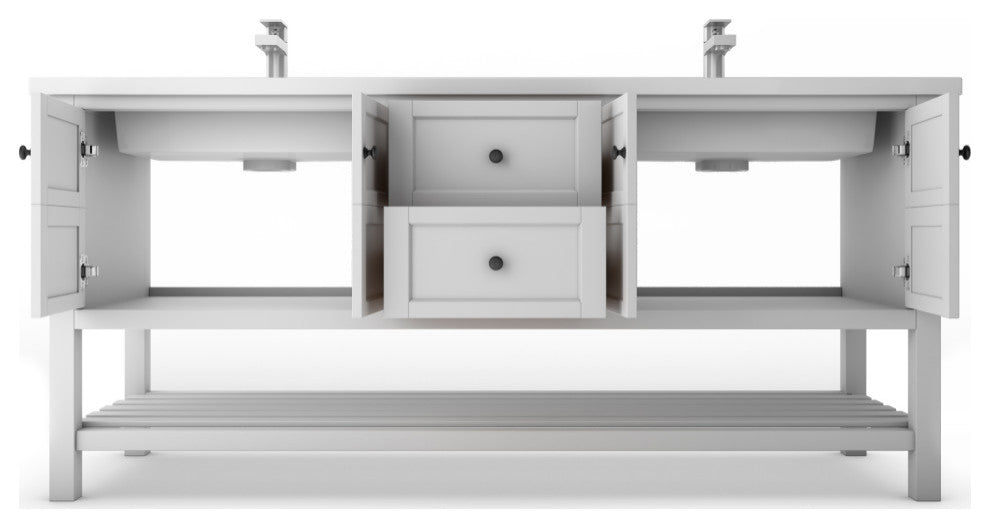 CastelloUSA Alicia 72" Freestanding Vanity Set, White, White Top, Black Handles