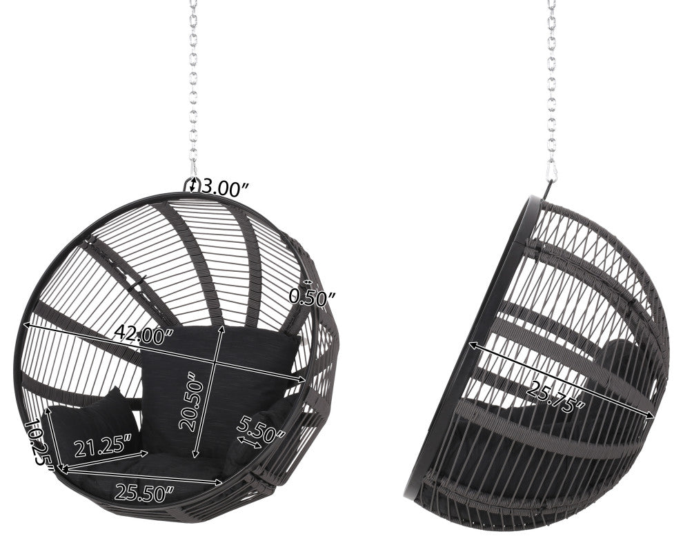 Therese Outdoor/Indoor Rope Weave Hanging Chair With 8 Foot Chain, NO STAND, Gray + Black