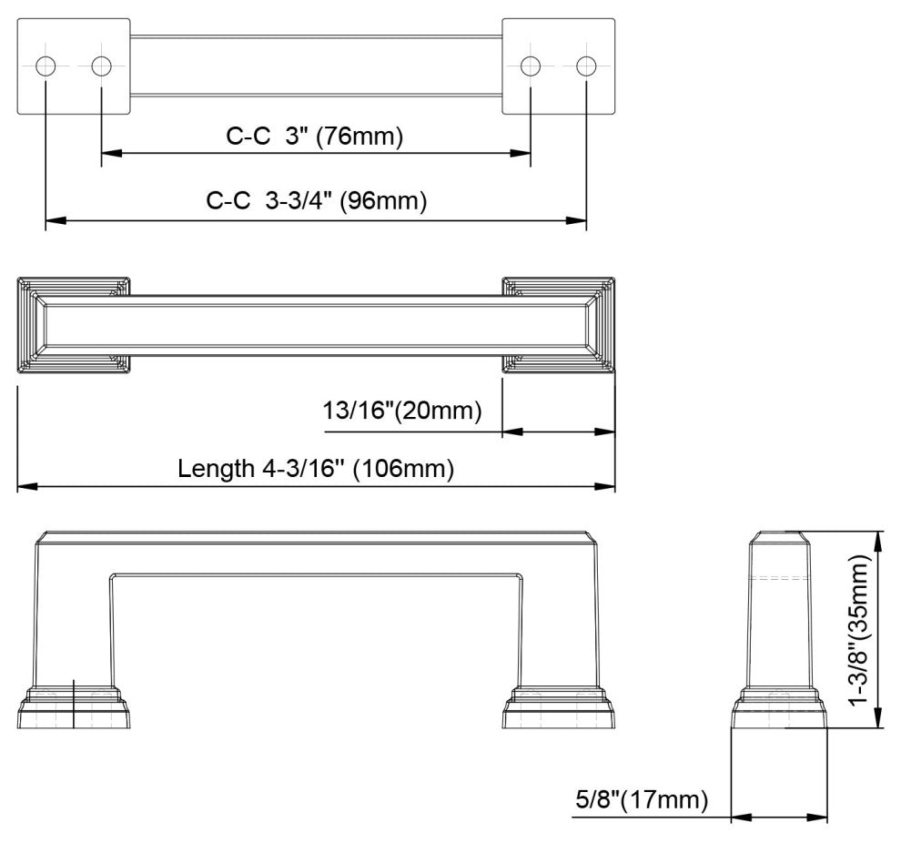 Dowell Series 3011 Handles, 96mm/3.8" CTC, Brushed Nickel, 10-Pack