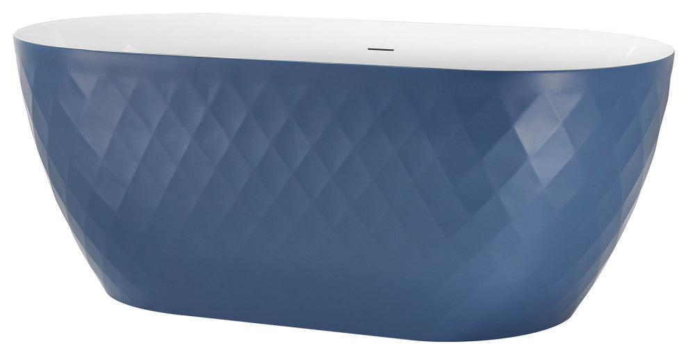 59 Inches Acrylic Freestanding Flatbottom Soaking Bathtub, Drain, Matte Blue