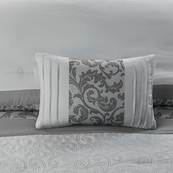 510 Design Ramsey Embroidered 8 Piece Comforter Set, Grey, Queen