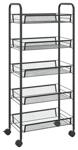 vidaXL 5-Tier Kitchen Trolley Storage Utility Cart with Mesh Baskets Black Iron