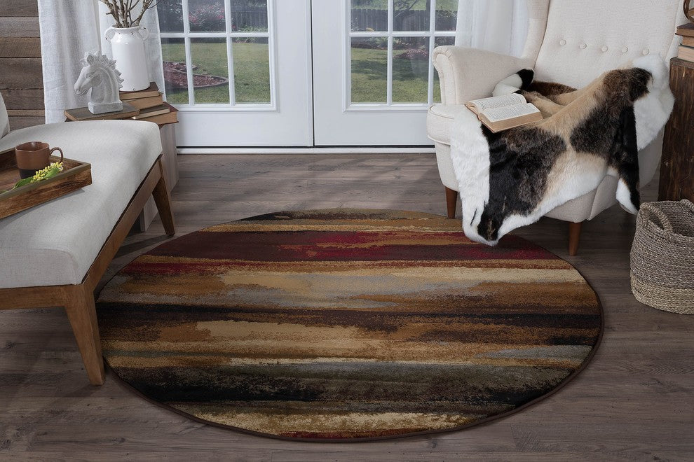 Dakota Contemporary Abstract Area Rug, Multi-Color, 7'10'' Round