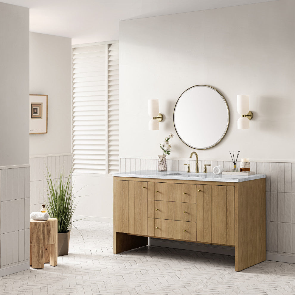 Hudson 60" Single Vanity, Light Natural Oak,  Carrara Marble Top