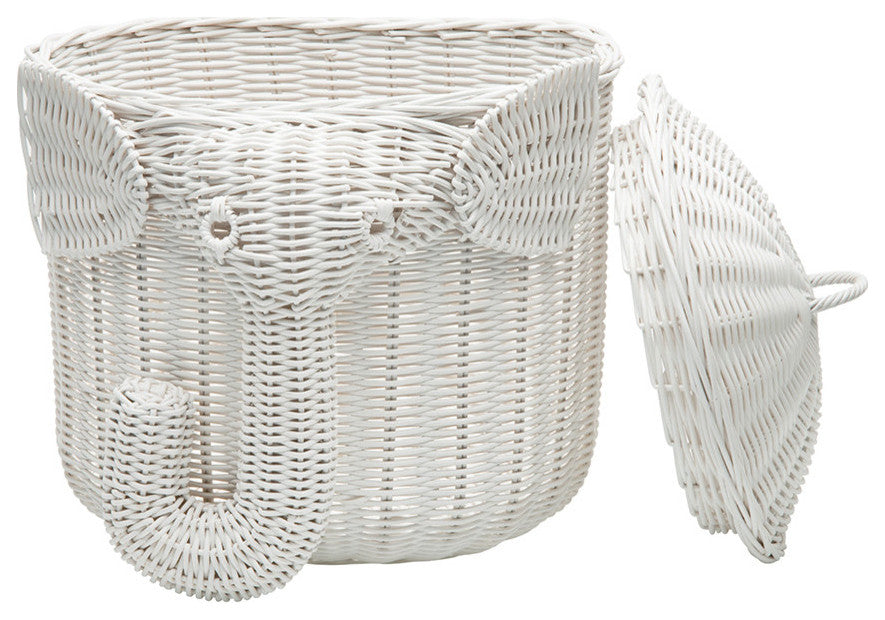 Rattan Elephant Storage Basket, White