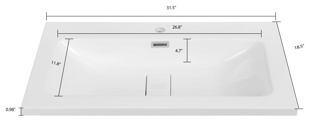 32" Solid Surface Resin Streamline K-1409-32 Vanity Top
