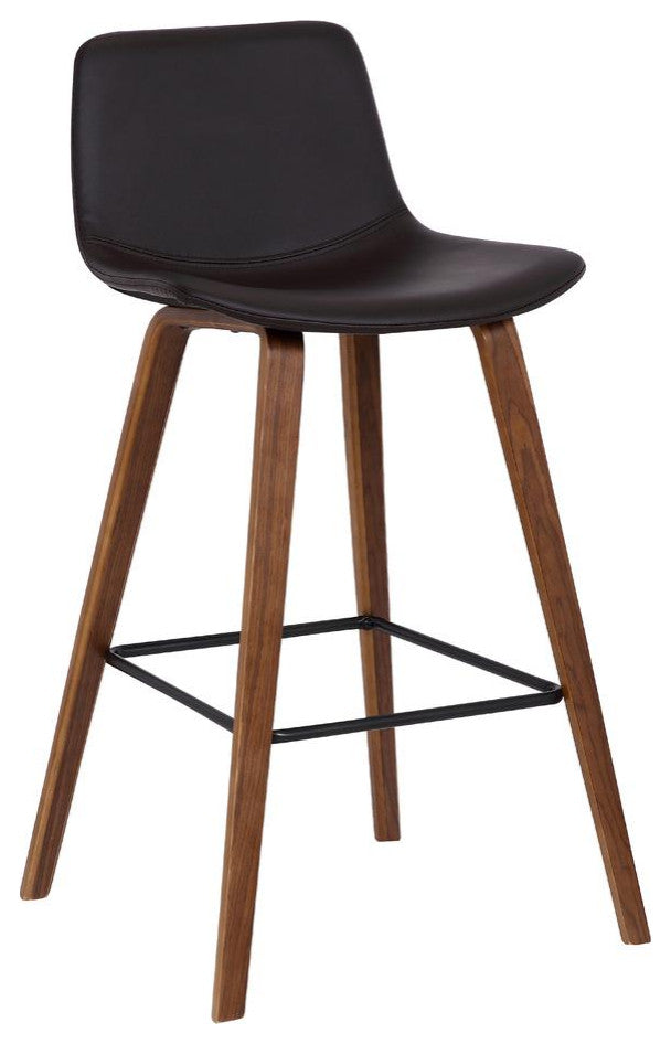 Maddie Contemporary Barstool in Walnut Wood Finish and Brown Faux Leather