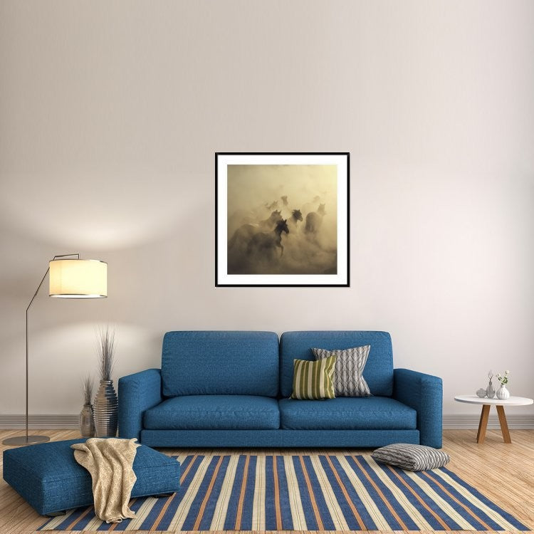 "Migration Of Horses" Framed Digital Print by Huseyin Taskin, 44x44"
