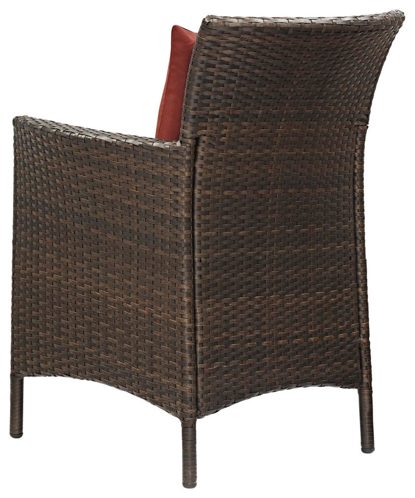 Side Dining Chair Armchair, Set of 2, Rattan, Wicker, Brown Dark Red, Outdoor