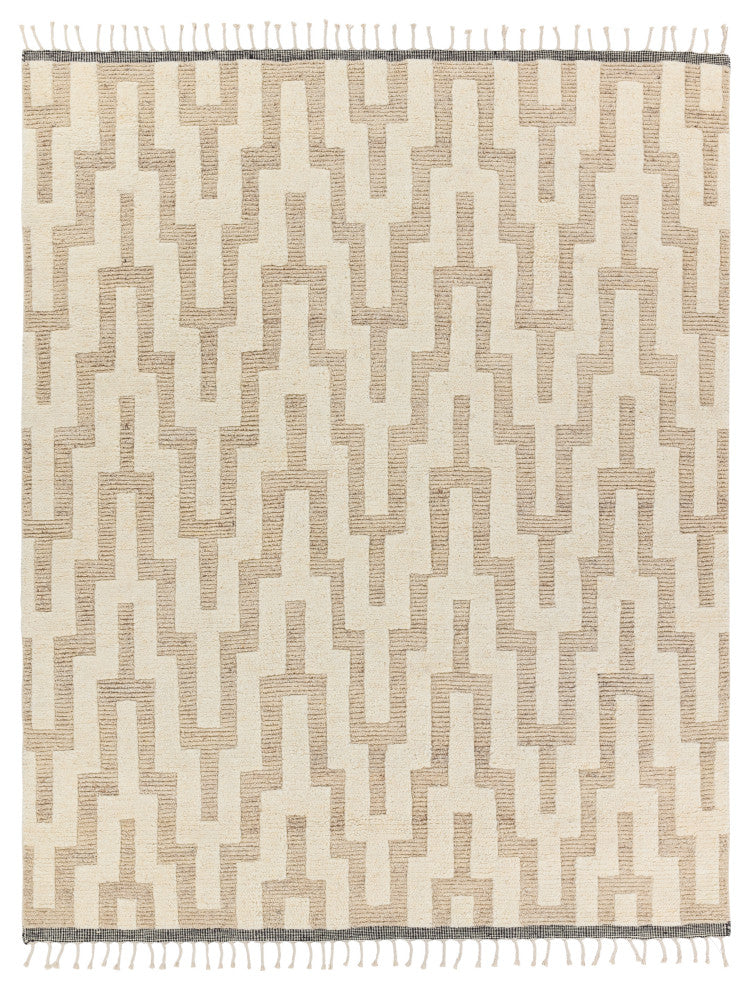 Emre Hand-Knotted Chevron Cream/ Tan Area Rug 6'X9'