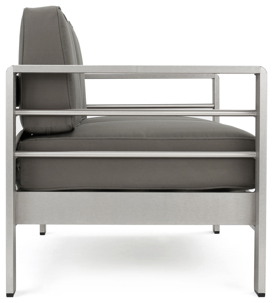 Coral Bay Outdoor Aluminum Khaki Chat Set With Fire Table, Light Gray