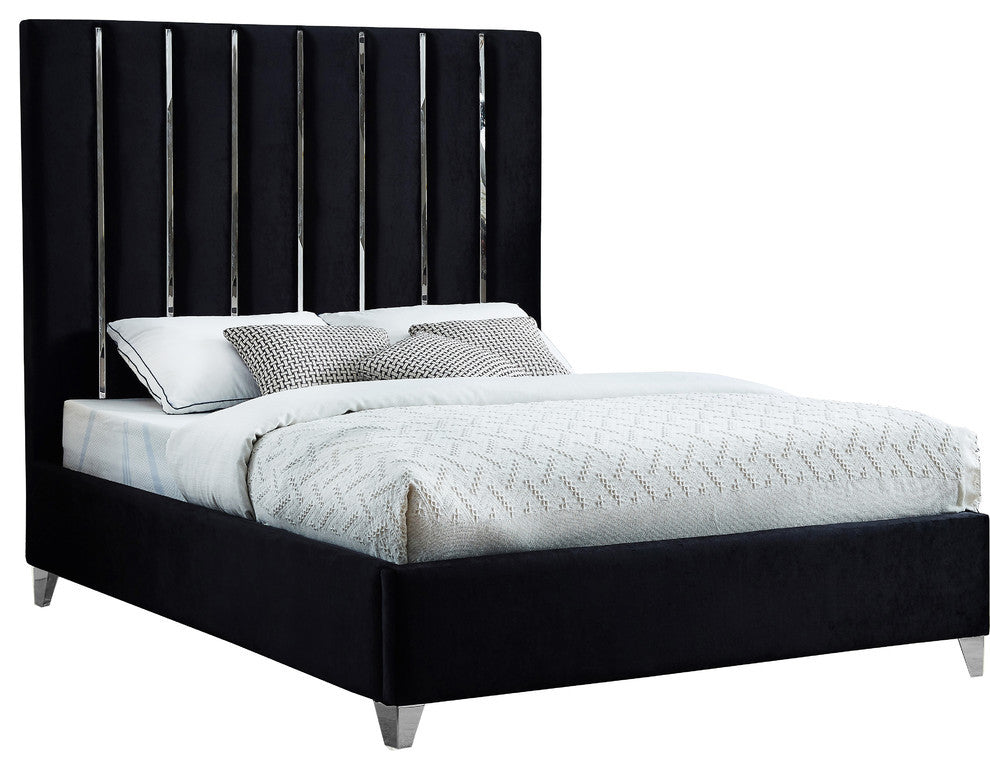 Enzo Velvet Bed, Black, Queen