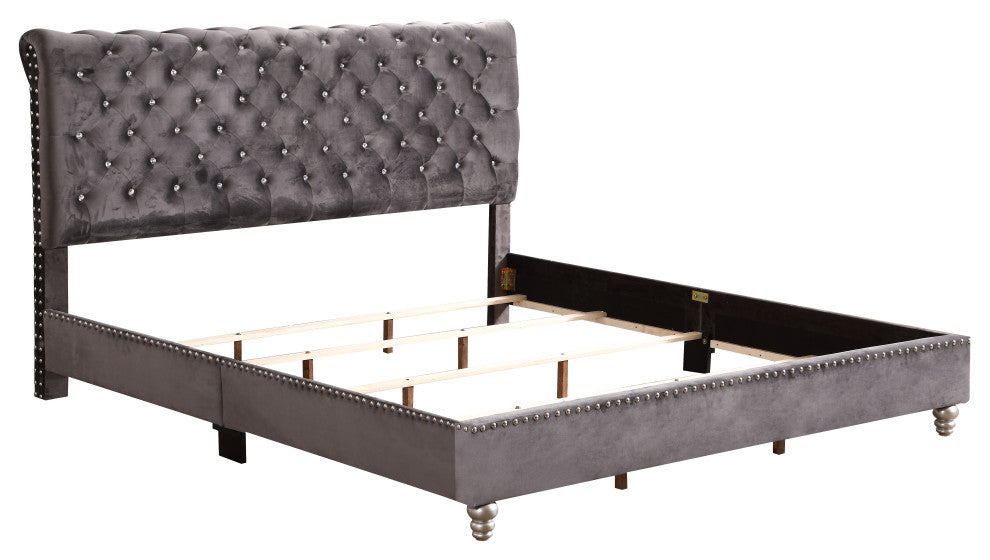 Princeton Tufted Upholstered Faux Leather Bed, Smoke Gray, King