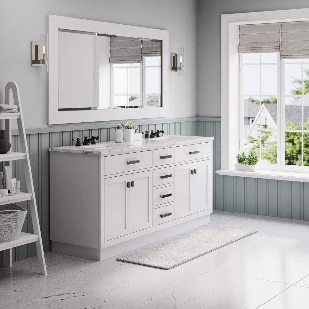 Hartford 72" Double Sink Marble Countertop Bath Vanity, White, Vanity With Large