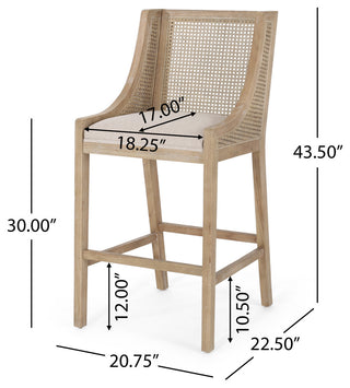 Oneida Rustic Fabric Upholstered Wood and Cane 30 inch Barstools, Set of 2, Beige