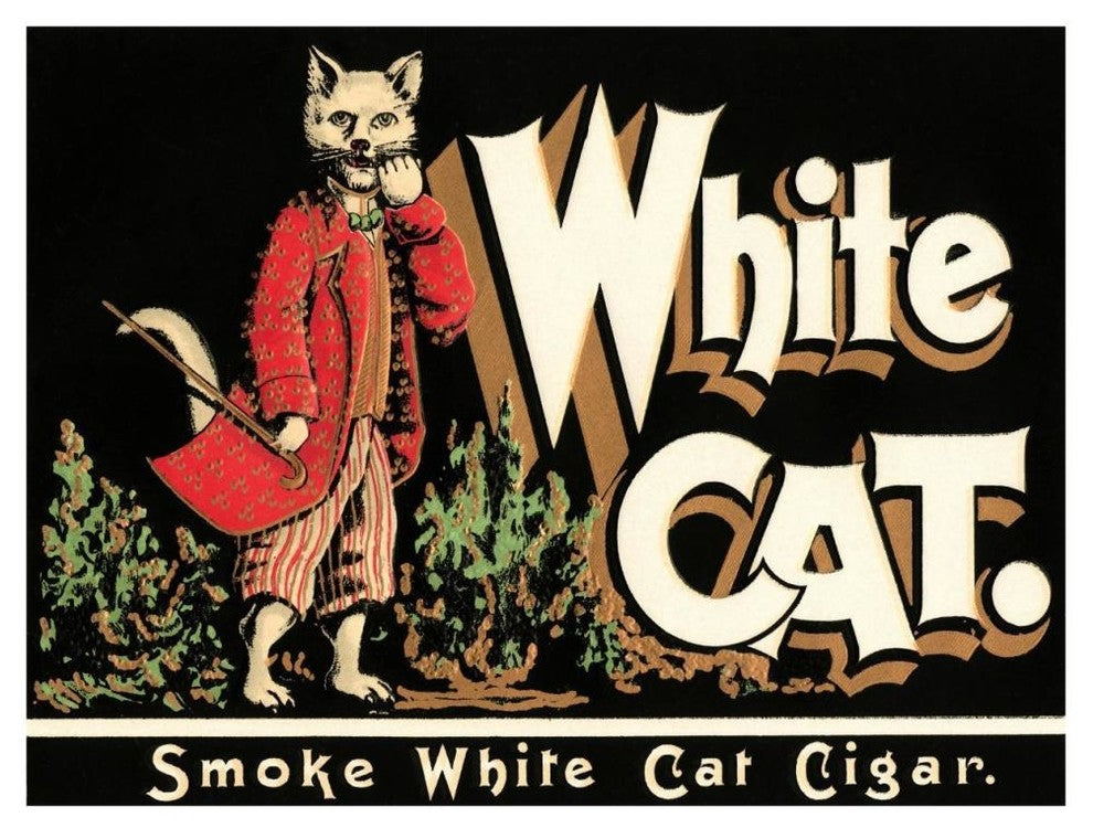 "White Cat Brand Cigars" Digital Paper Print by Vintage Booze Labels, 46"x35"