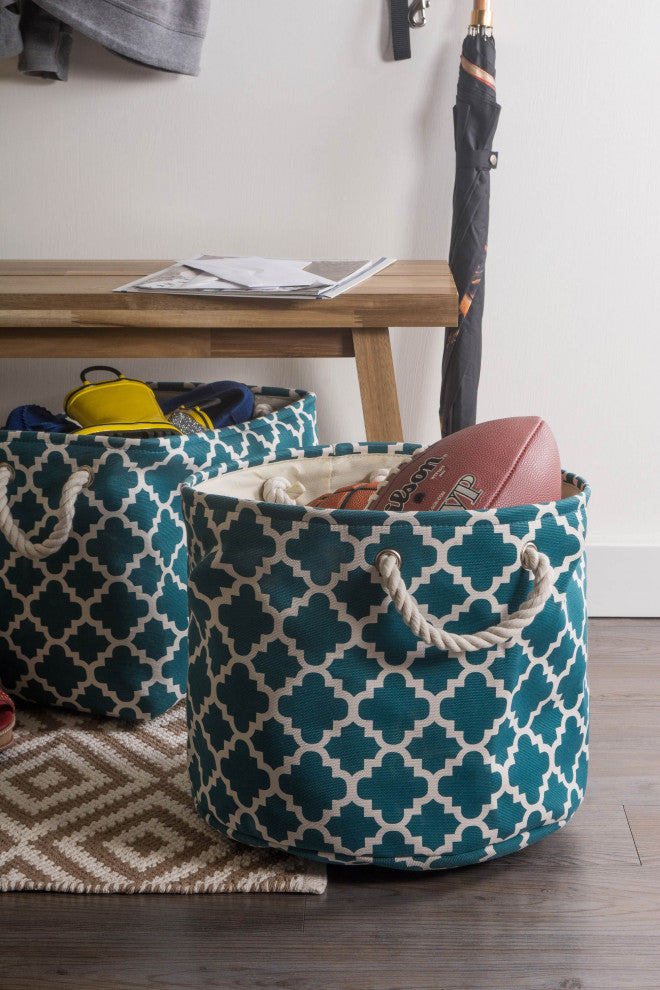 Polyester Bin Lattice Teal Round Large 16"x16"x15"