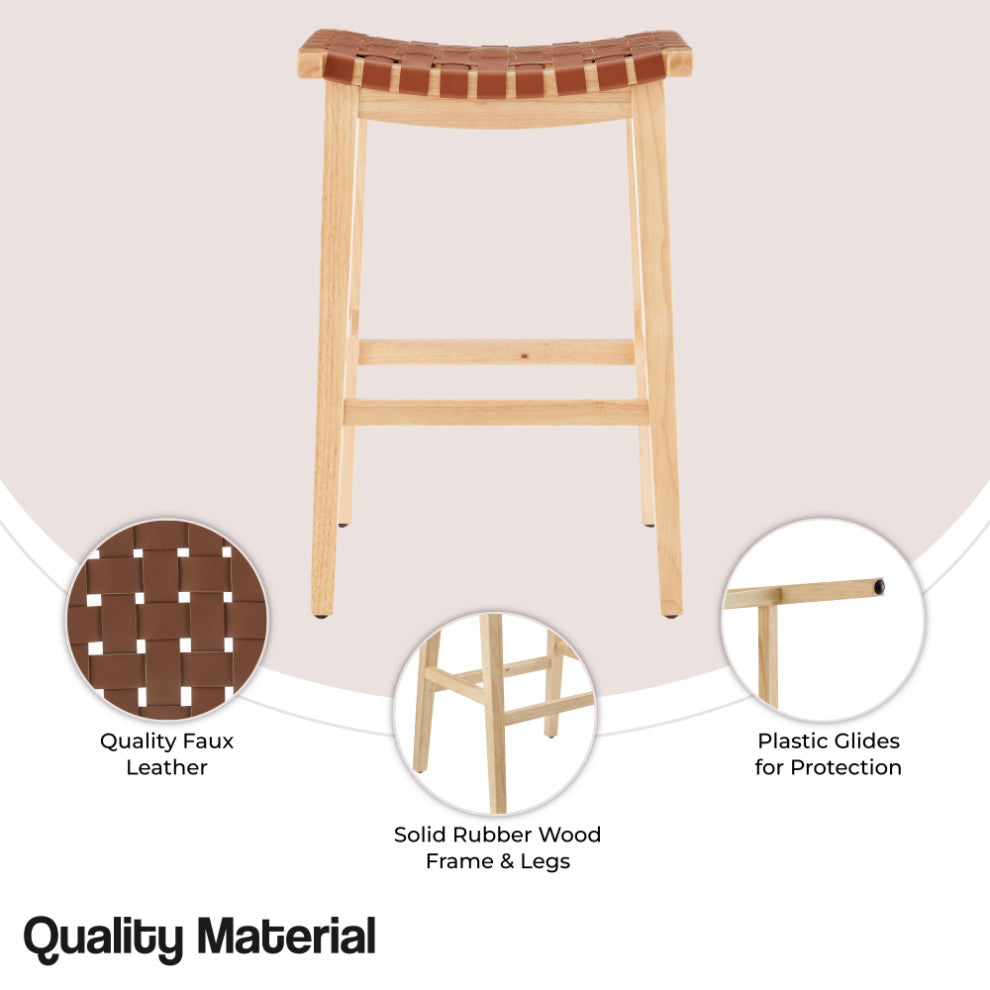 Marco PU Backless Counter Stool, Ochre Brown/Natural