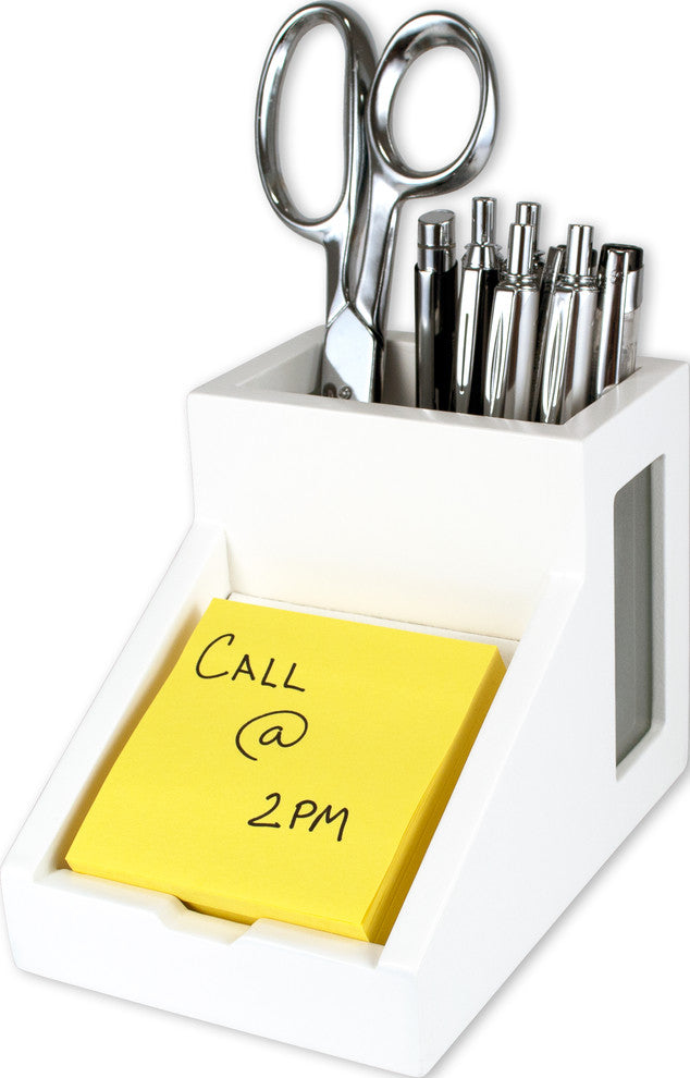 Pencil Cup with Note Holder, White