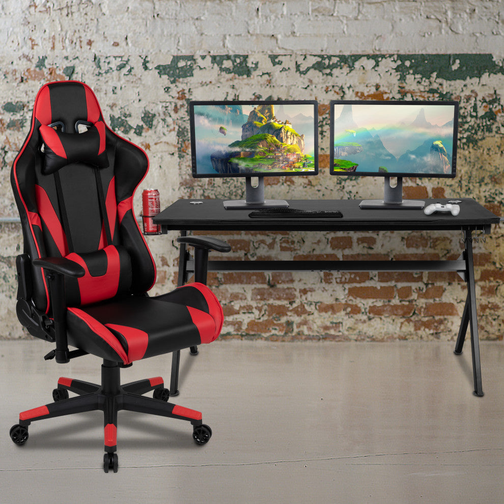 Gaming Desk and Reclining Chair Set, Red