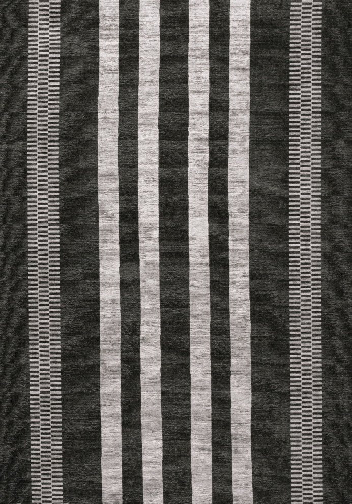Vichy Geometric Striped Machine-Washable Area Rug, Black/Ivory, 8x10