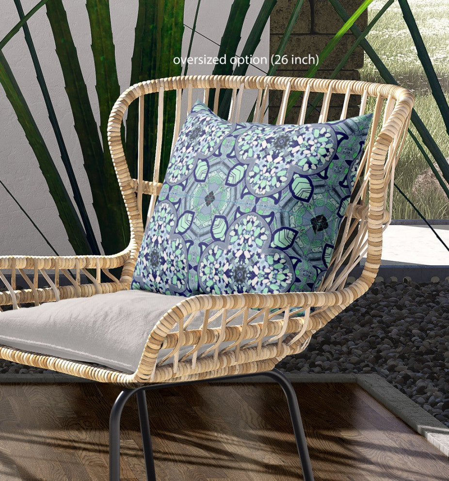 20" Blue Aqua Cloverleaf Indoor Outdoor Throw Pillow