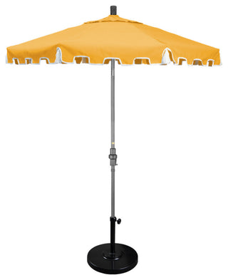 7.5' Hammertone Gray Greek Key Patio Umbrella With Ribs and Tassels, Buttercup