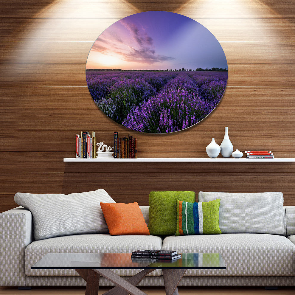 Beautiful Lavender Flowers At Sunset, Floral Round Wall Art, 11"