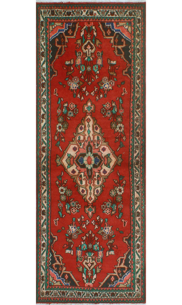 Fine Vintage Distressed Dirk Red/Beige Runner, 3'4x9'6