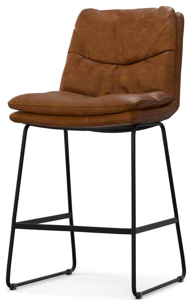Danika Counter Height stool, Set of 2, Camel Brown Vegan Faux Leather