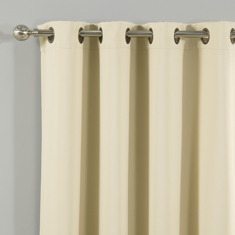 Solid Grommet Top Thermal Insulated Blackout Curtains, Beige, 63"