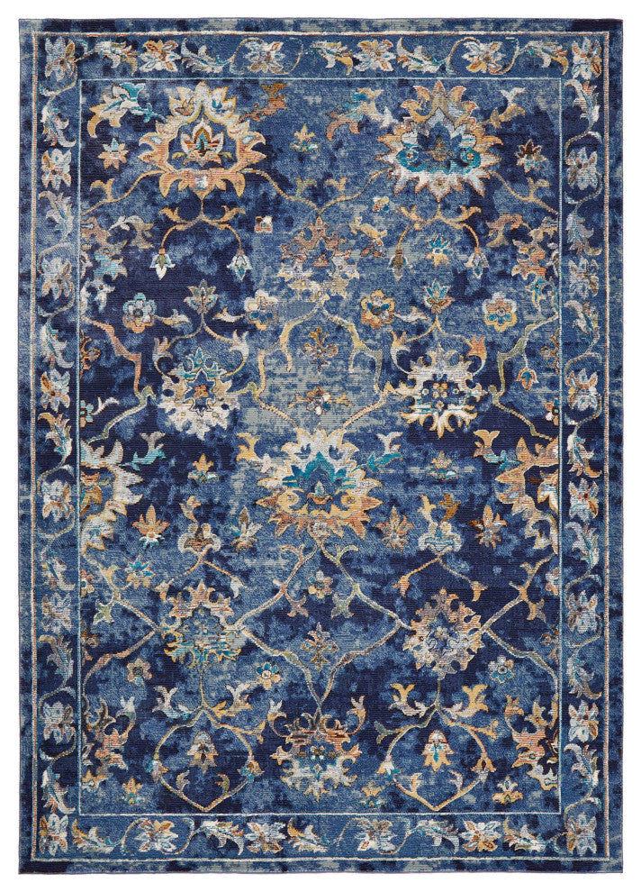 4??x 6??Blue and Gold Jacobean Area Rug