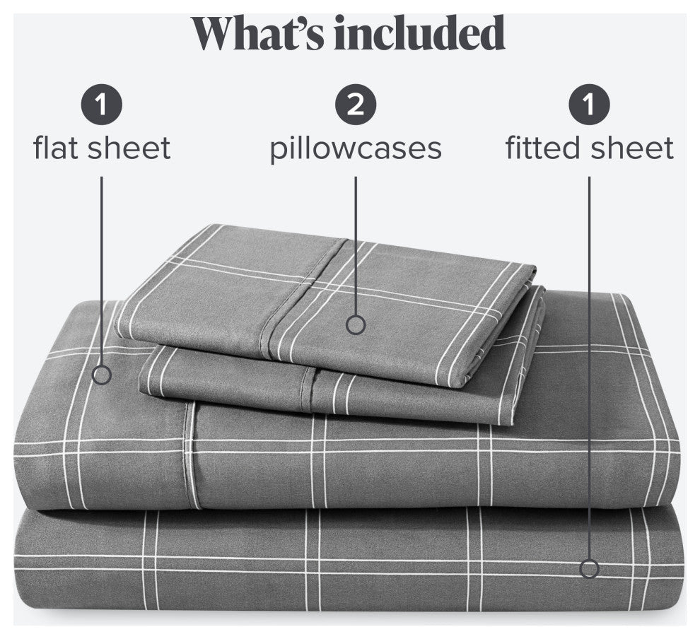 1800 Microfiber Printed Sheet Set, Modern Plaid - Gray/White, King