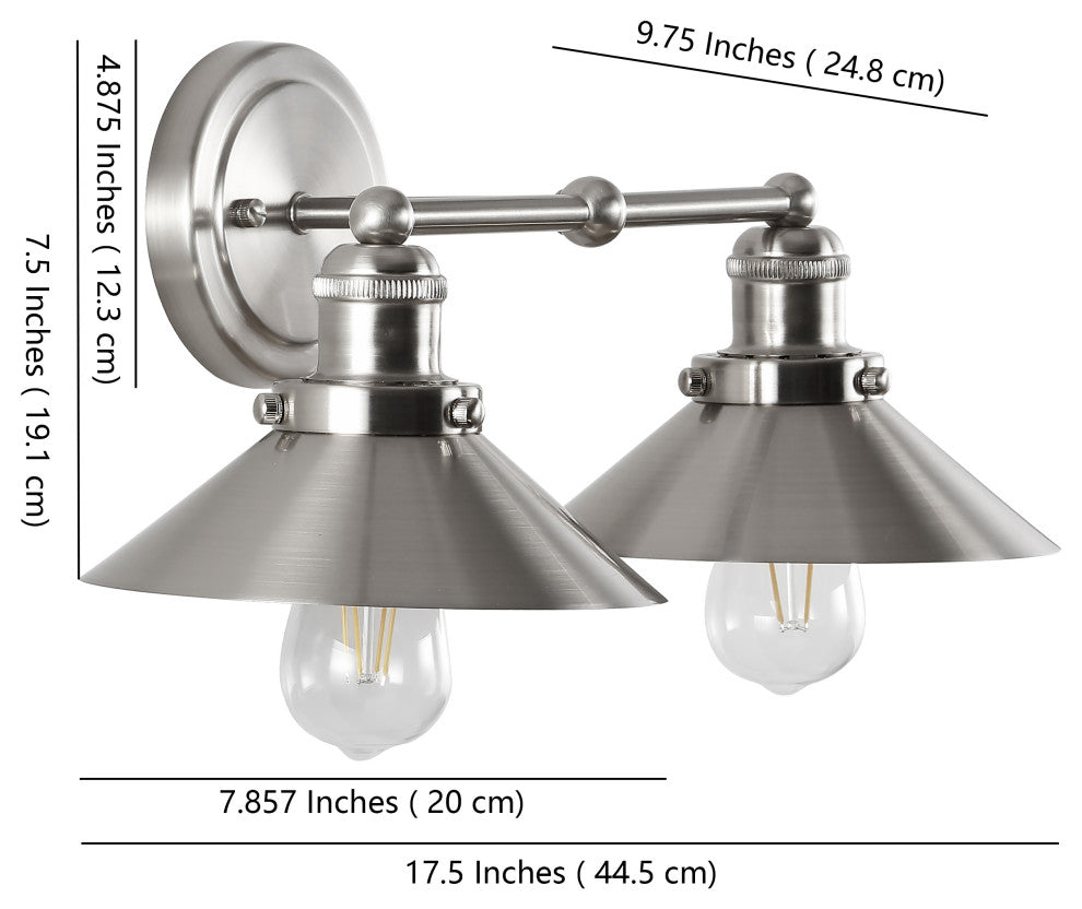 June Metal Shade Sconce, Nickel, 2-Light