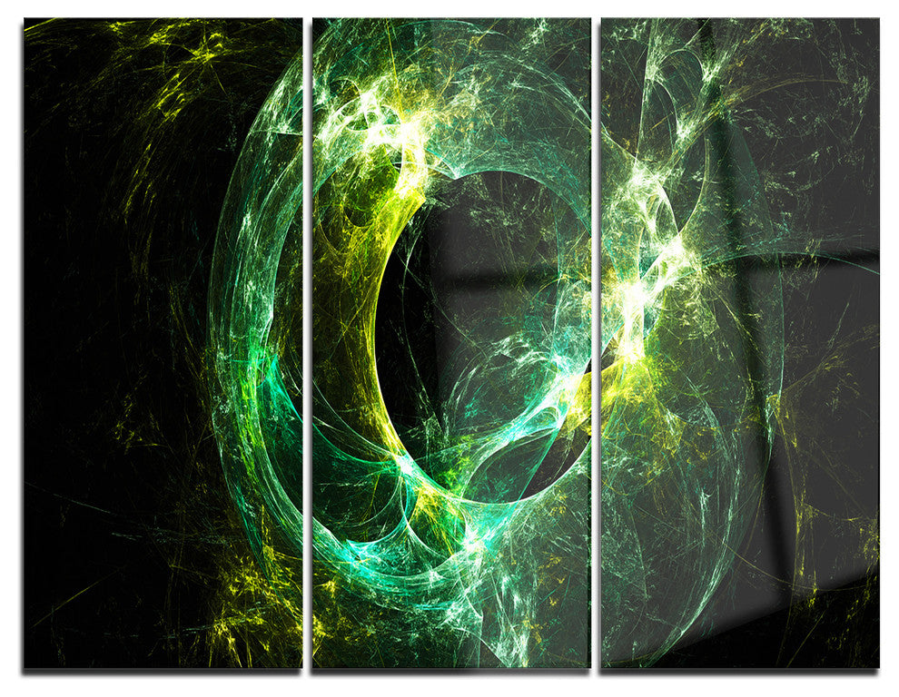 "Green Sparkling Lightning" Digital Metal Wall Art, 3 Panels, 36"x28"