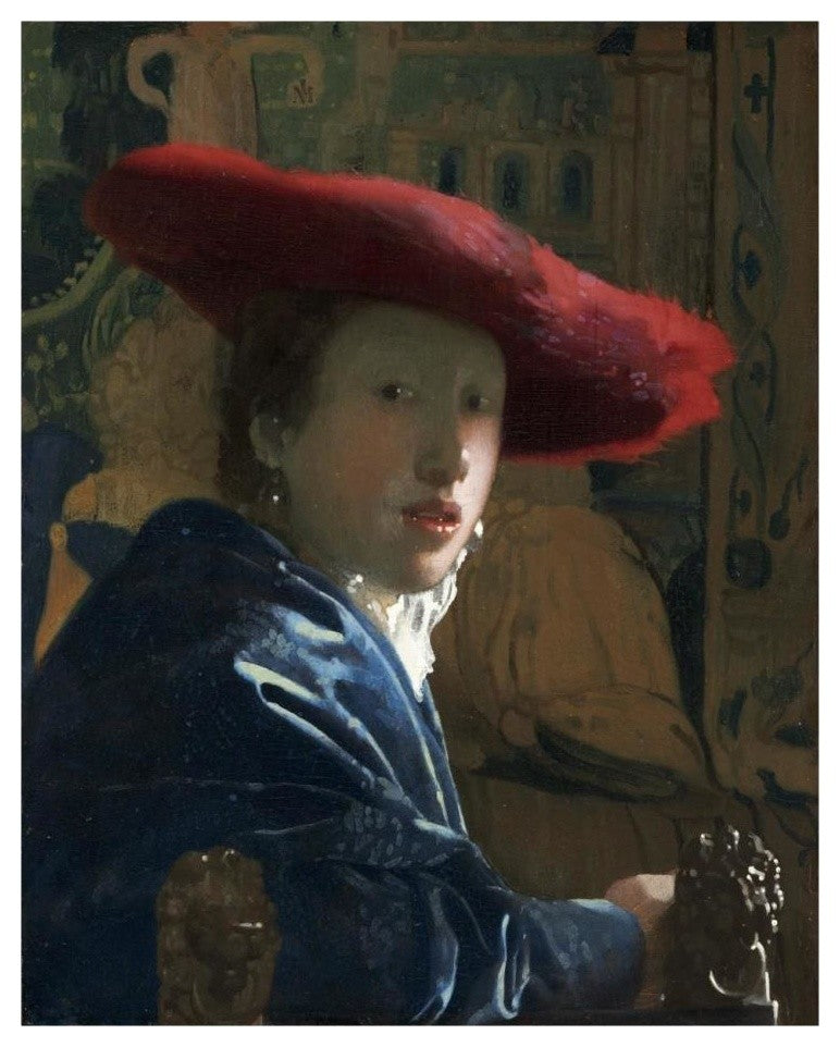 "Girl with a Red Hat" Digital Paper Print by Johannes Vermeer, 22"x26"