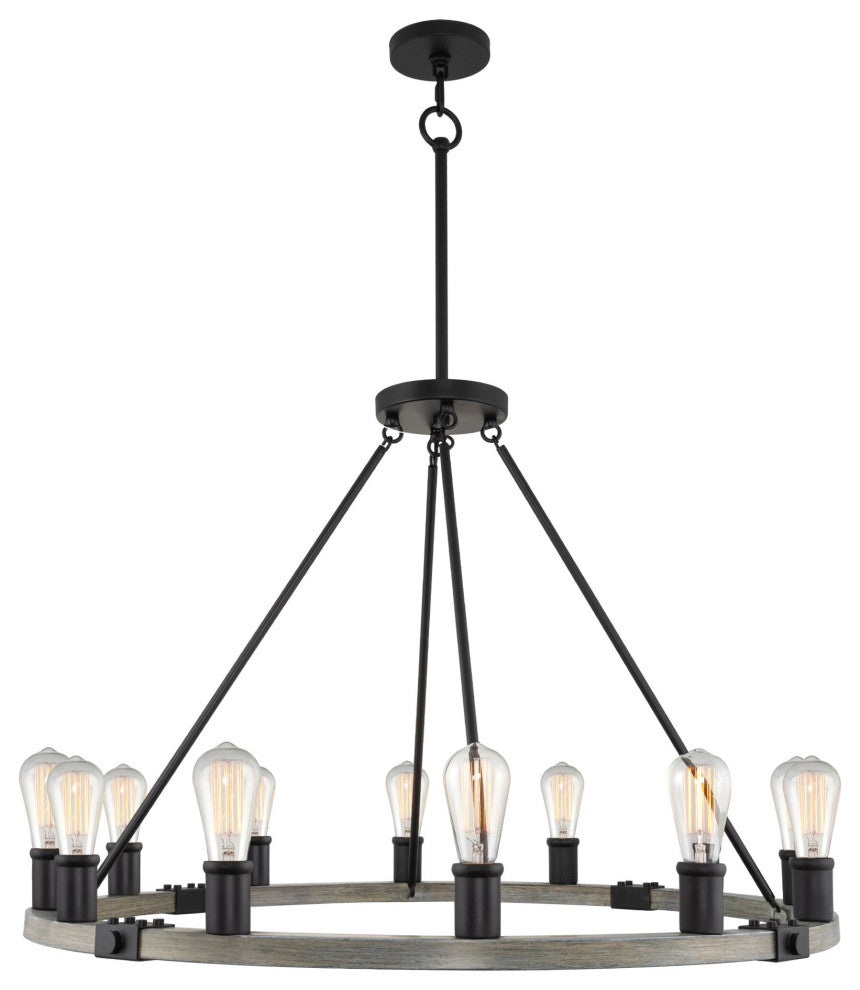Kira Home Homestead 36" Rustic Farmhouse Wagon Wheel Chandelier, Round Kitchen