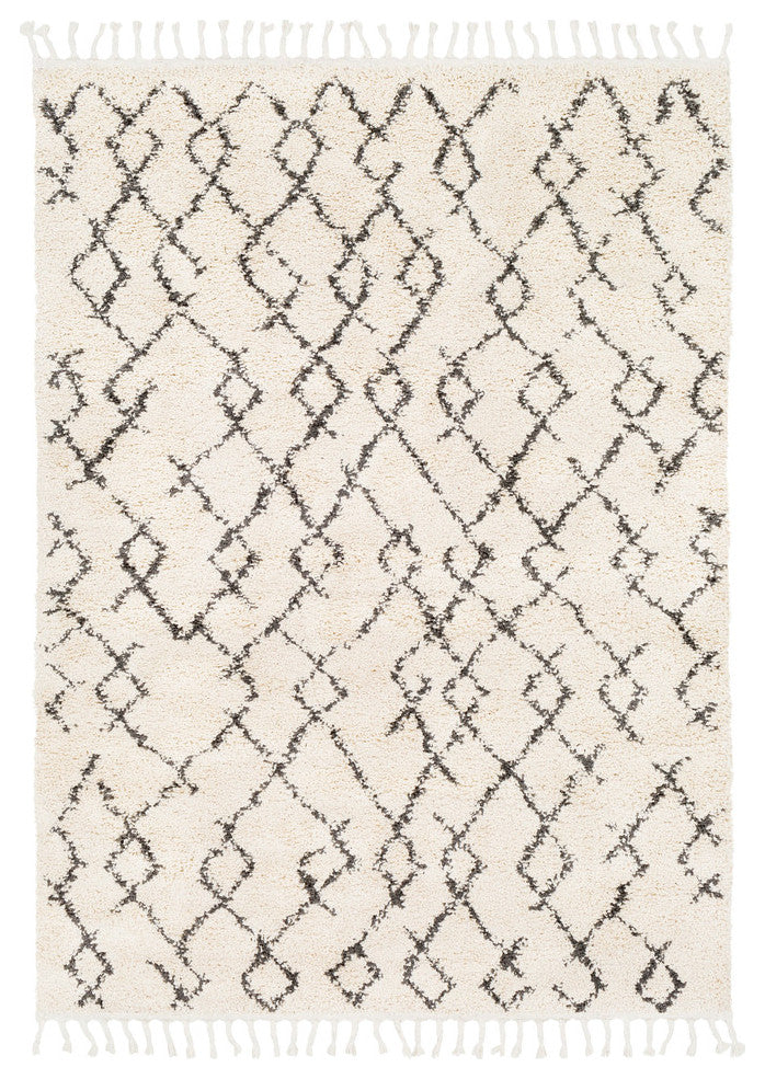 Berber Shag Bohemian Global Charcoal, Beige Area Rug, 2'x3'