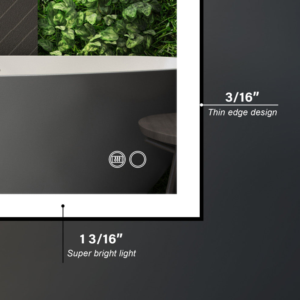 Framed LED Lighted Bathroom Vanity Mirror With Defogger, Matte Black, 28"x36"