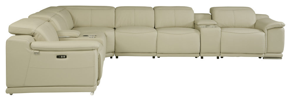 Federico 8-Piece L-Shaped Top Grain Italian Leather Sectional-3 Power Recliners, Beige