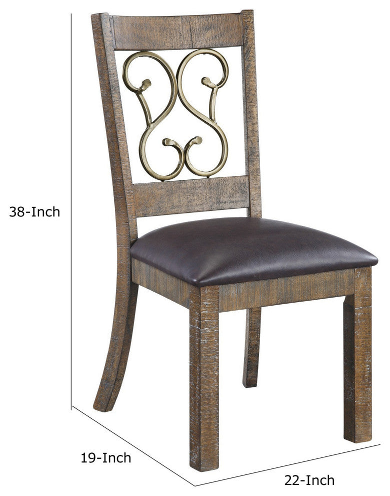 Benzara BM281977 20" Parson Style Dining Chair, Vegan Leather, Set of 2, Brown
