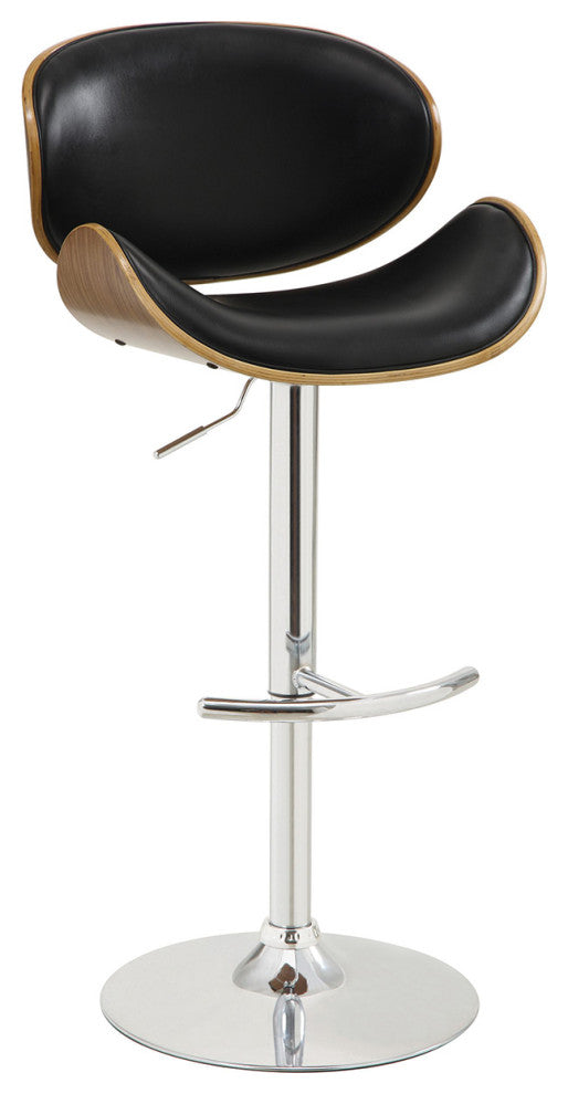Metal and Wood Adjustable Bar Stool, Black and Chrome
