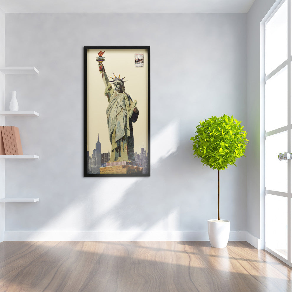 Lady Liberty Dimensional Handmade Collage Wall Art Framed Under Glass